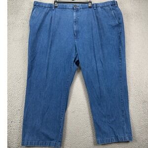 Haggar Mens Straight Leg Jeans 54X30 Blue Pleated Casual Denim Pants 100% Cotton